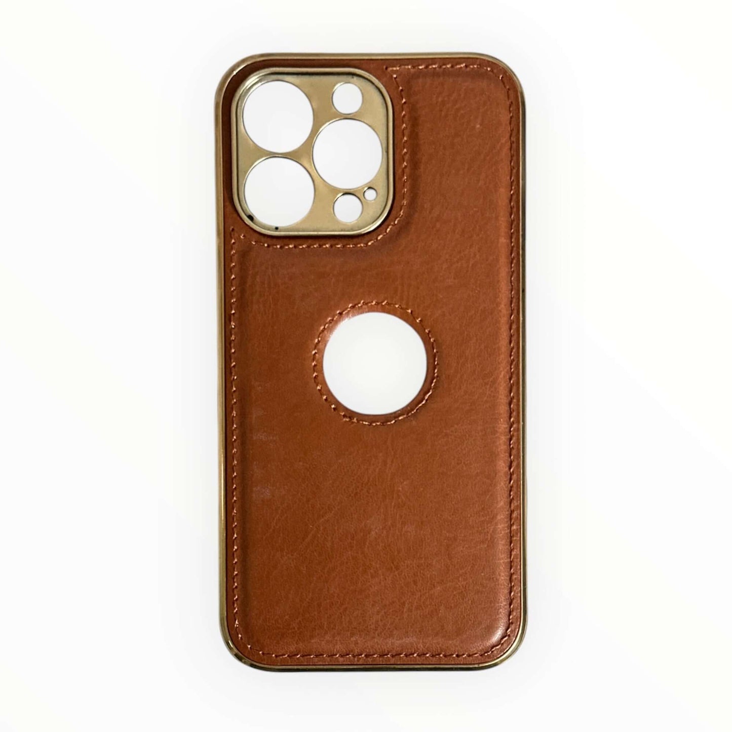 Luxurious Brown Leather iPhone 13pro Case with Gold Accents My Store
