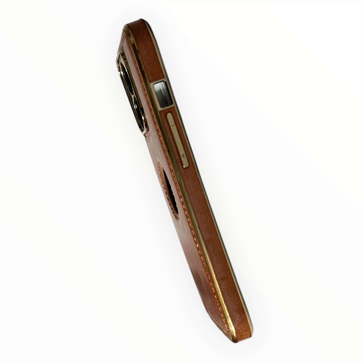 Luxurious Brown Leather iPhone 13pro Case with Gold Accents My Store