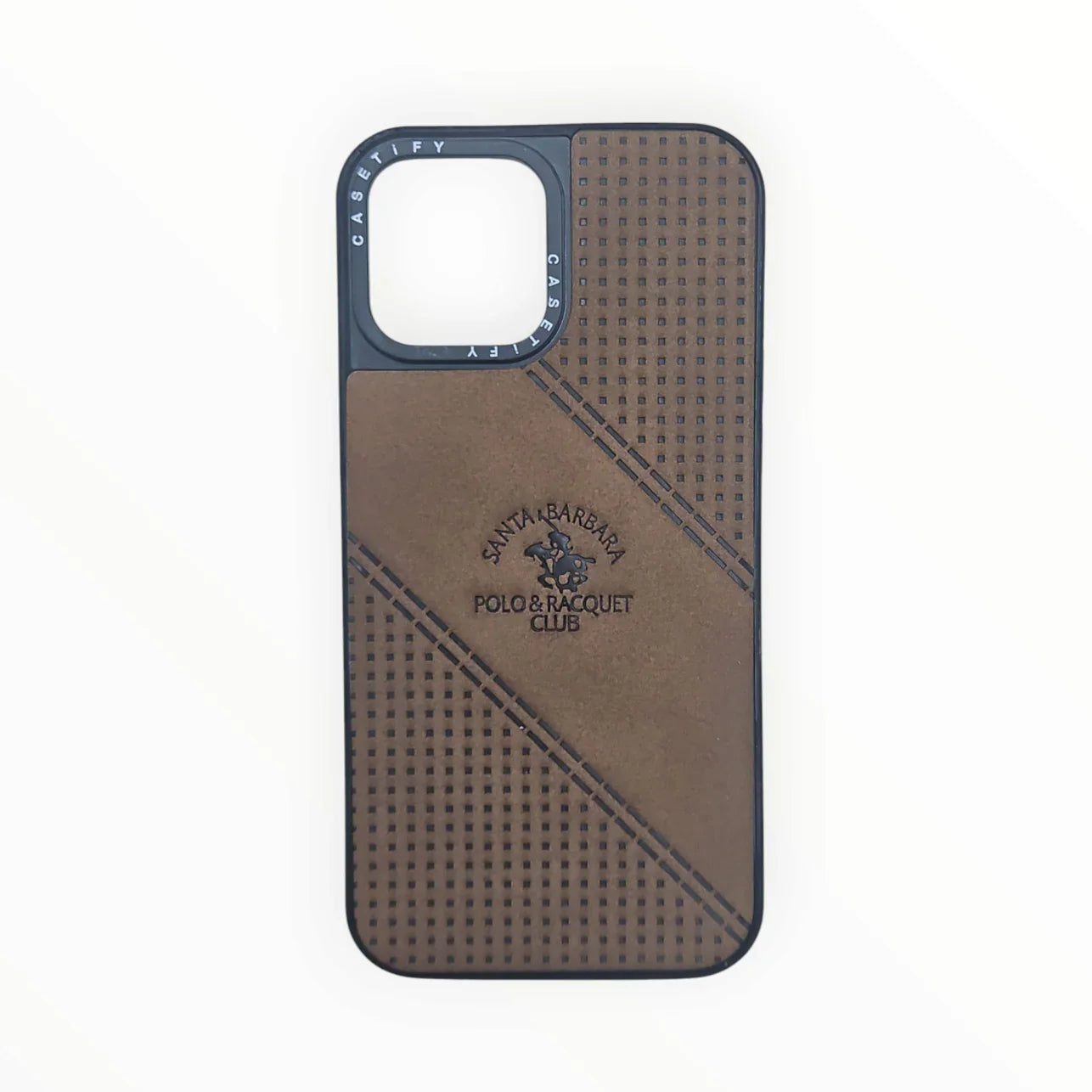 Santa Barbara Polo & Racquet Club Leather Texture Phone Case – Elegant Grip Cover (For iPhone)