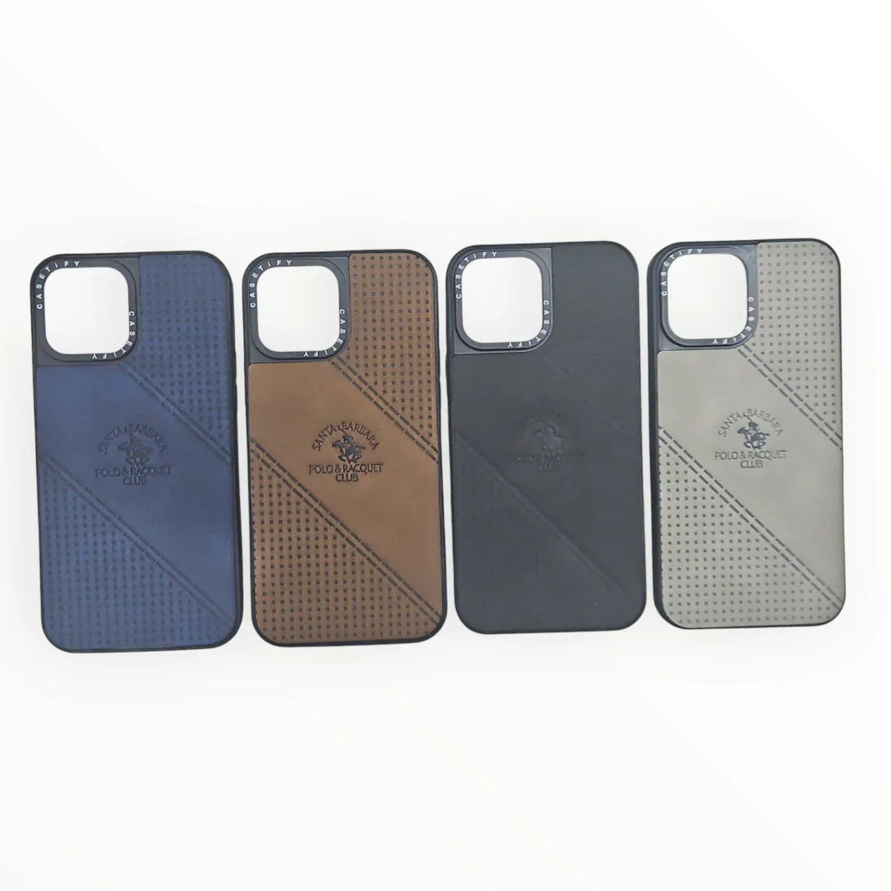 Santa Barbara Polo & Racquet Club Leather Texture Phone Case – Elegant Grip Cover (For iPhone)