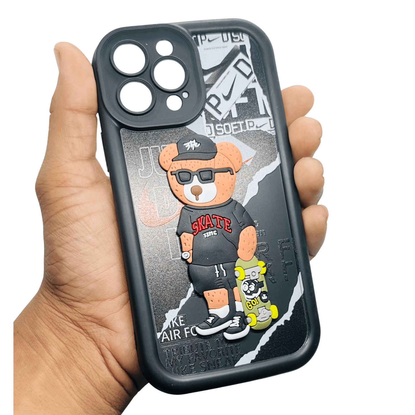 Skate Bear iPhone 13 Pro Max Case - Trendy Streetwear Style Silicone Cover with 3D Bear Design My Store