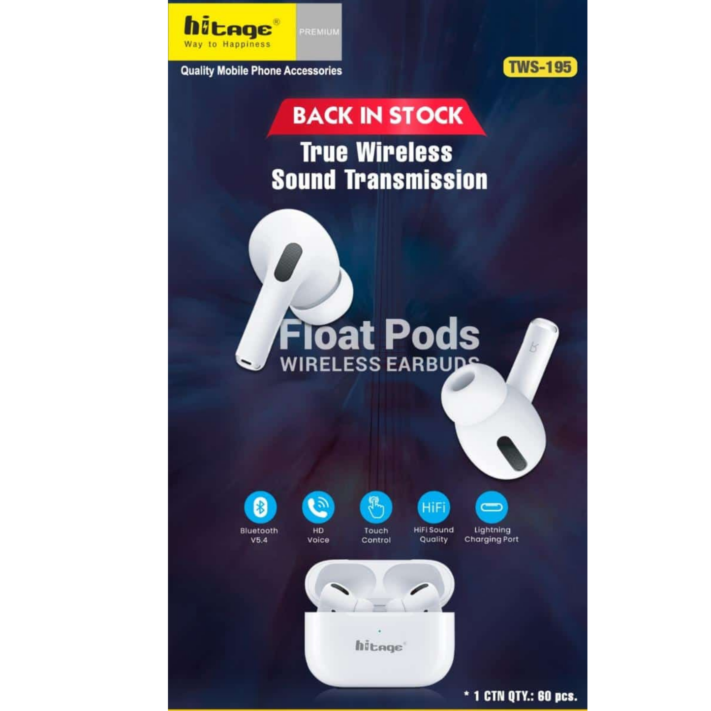 Hitage Float Pods TWS-195 Wireless Earbuds – HiFi Sound & Bluetooth 5.4 Mixwix