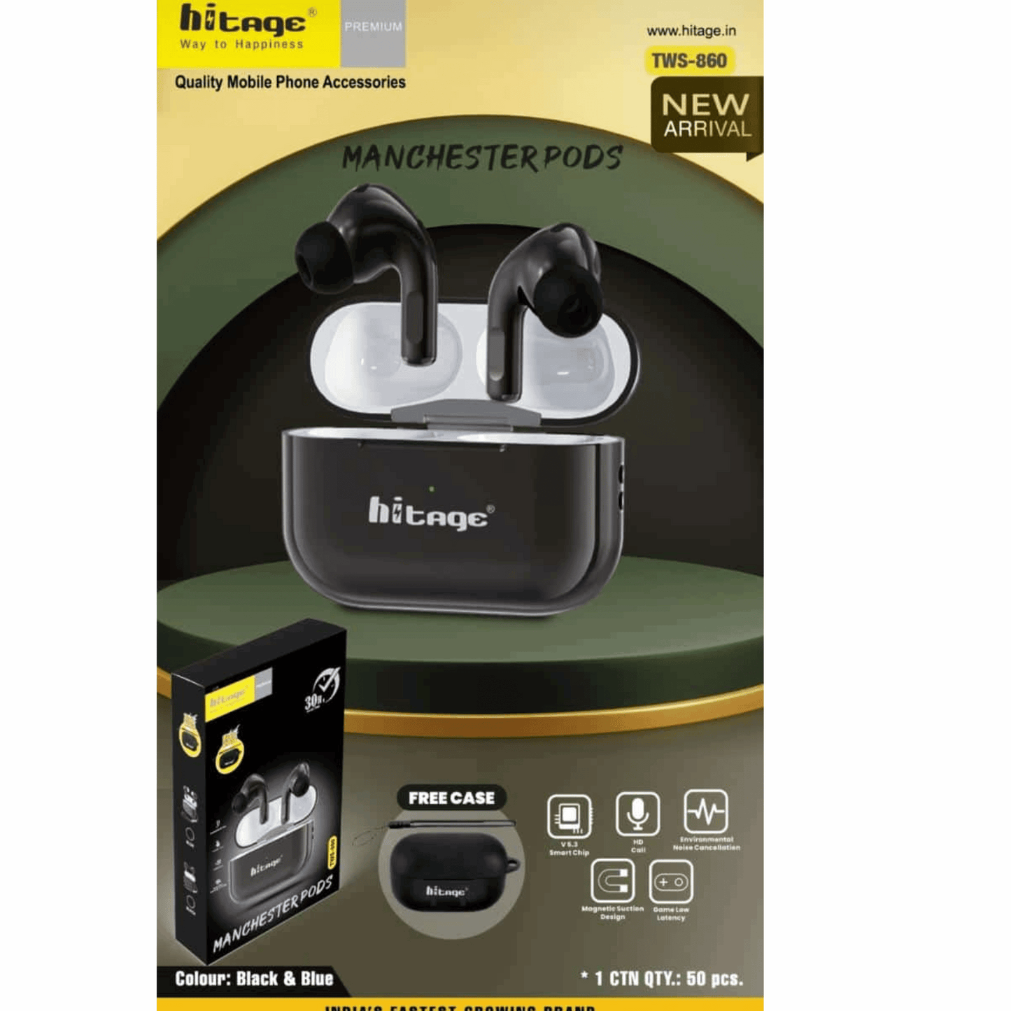Hitage Manchester Pods TWS-860 – Premium Wireless Earbuds for Superior Sound Mixwix