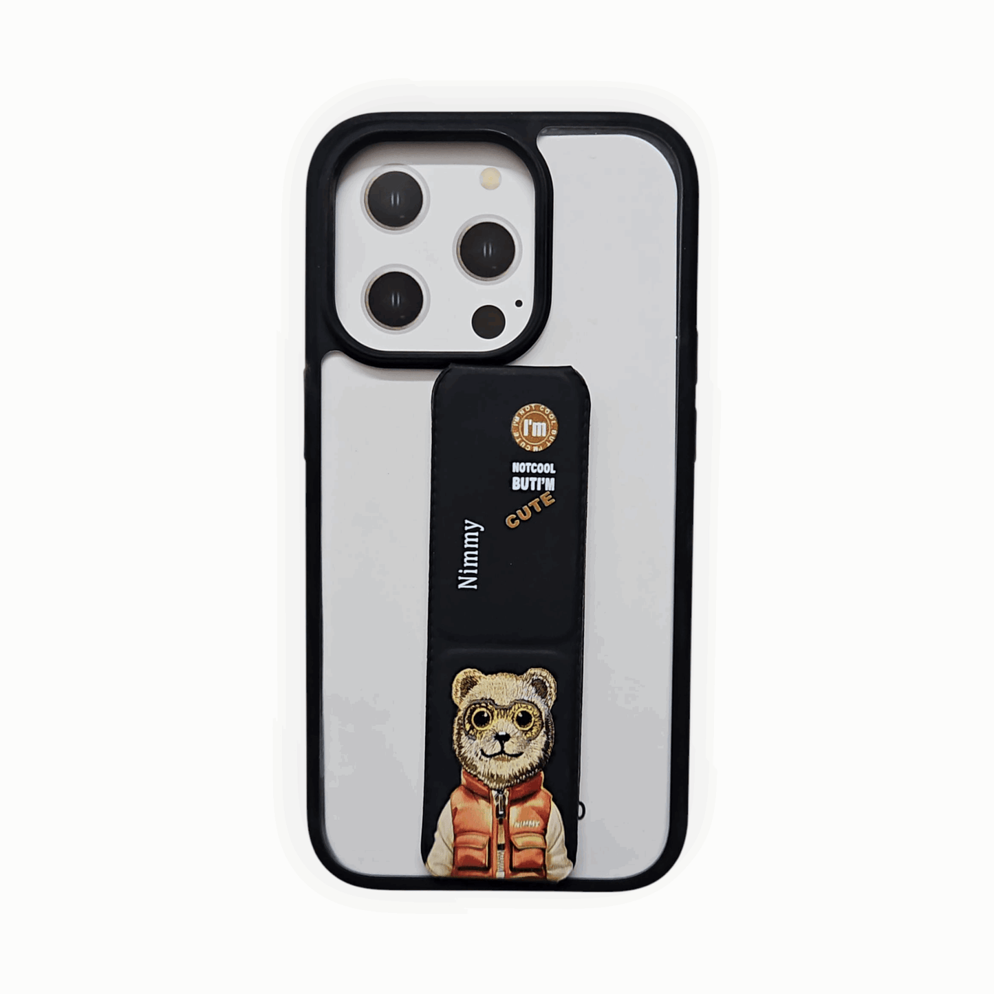Transparent Minimalist Bear iPhone Case with Hand Strap – Stylish & Functional Mixwix