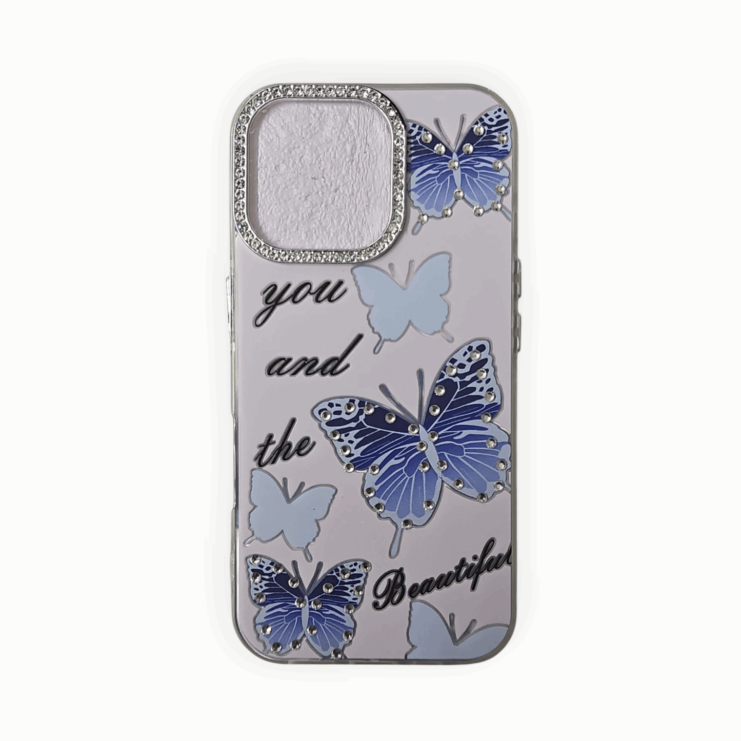 Shimmering 3D Butterfly Case with Crystal Camera Ring – Blue Gradient for iPhone - Mixwix