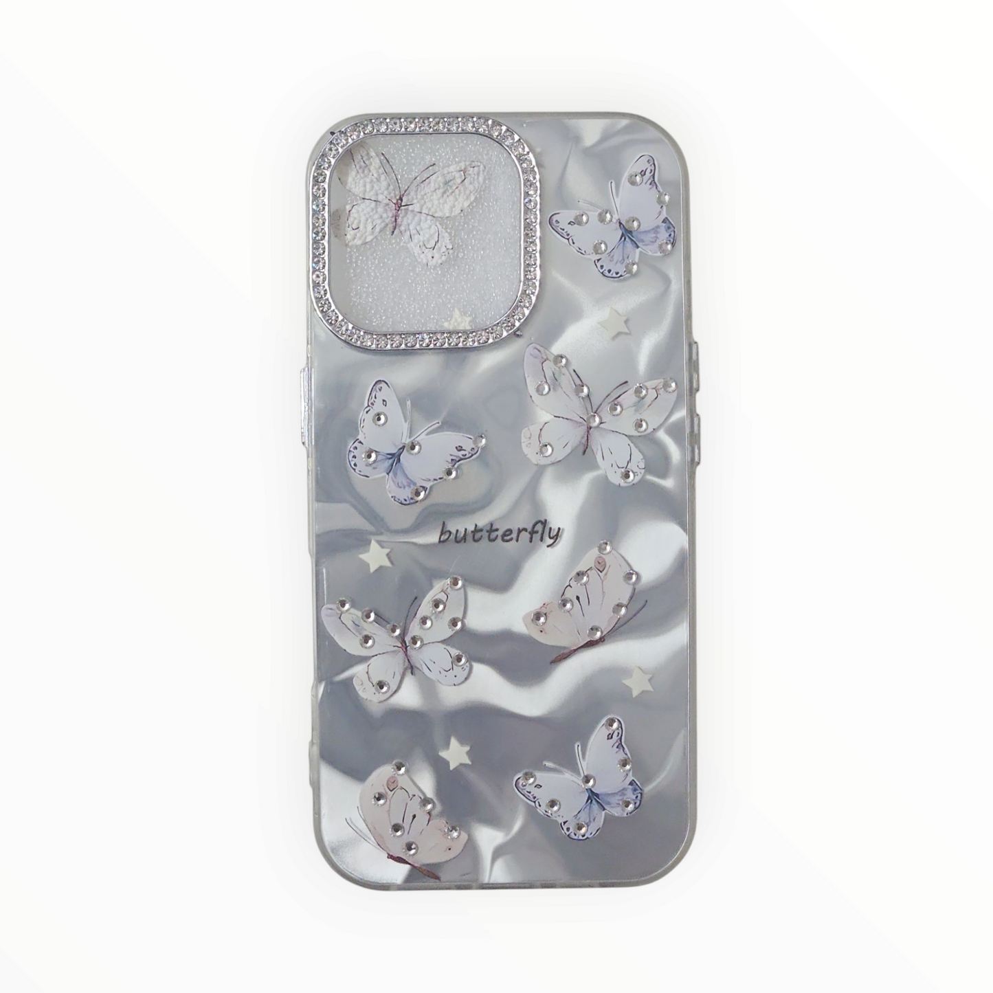 Shimmering 3D Butterfly Case with Crystal Camera Ring – Blue Gradient for iPhone - Mixwix