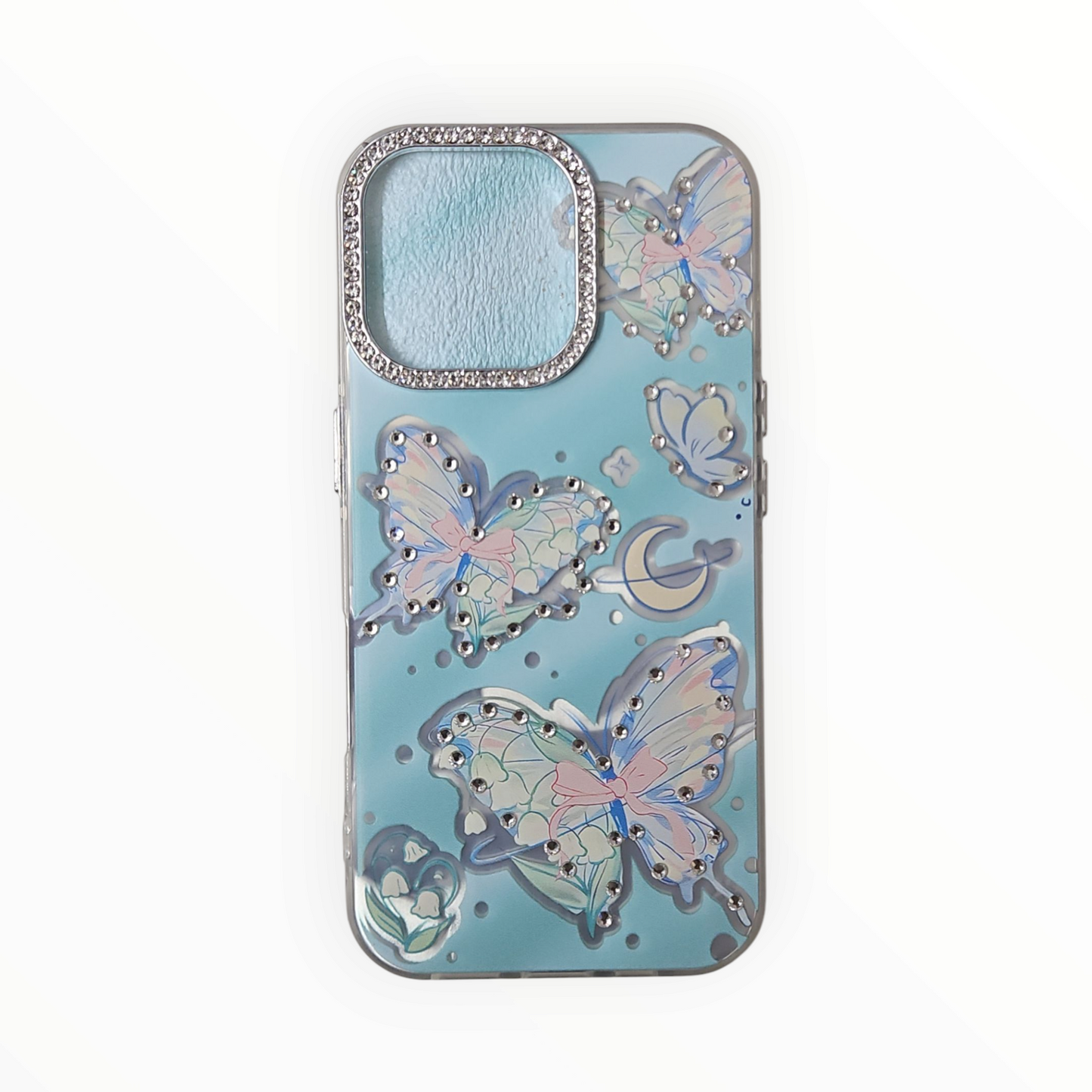 Shimmering 3D Butterfly Case with Crystal Camera Ring – Blue Gradient for iPhone - Mixwix
