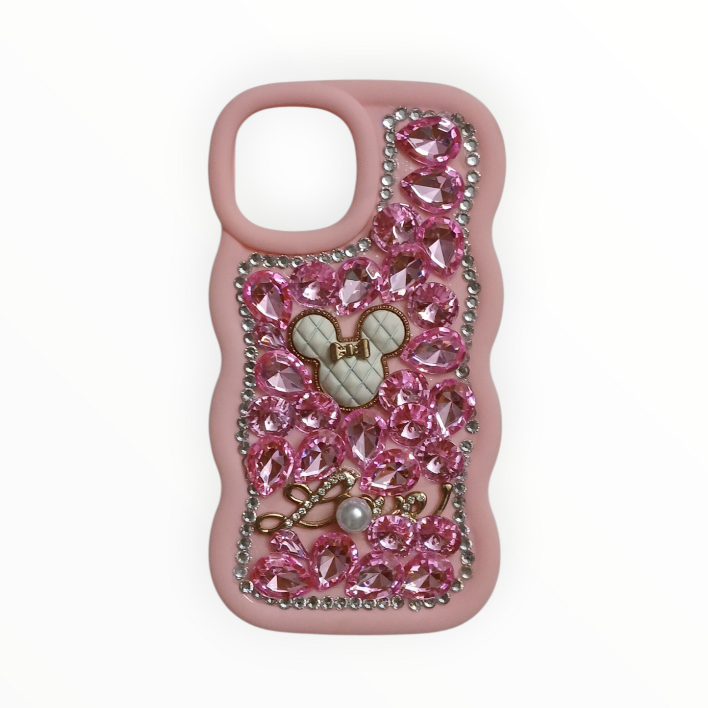 Luxury Crystal iPhone 11 Pro Case – Jeweled Minnie Design with Pearl & Bow Accents (Purple, Black, Pink)