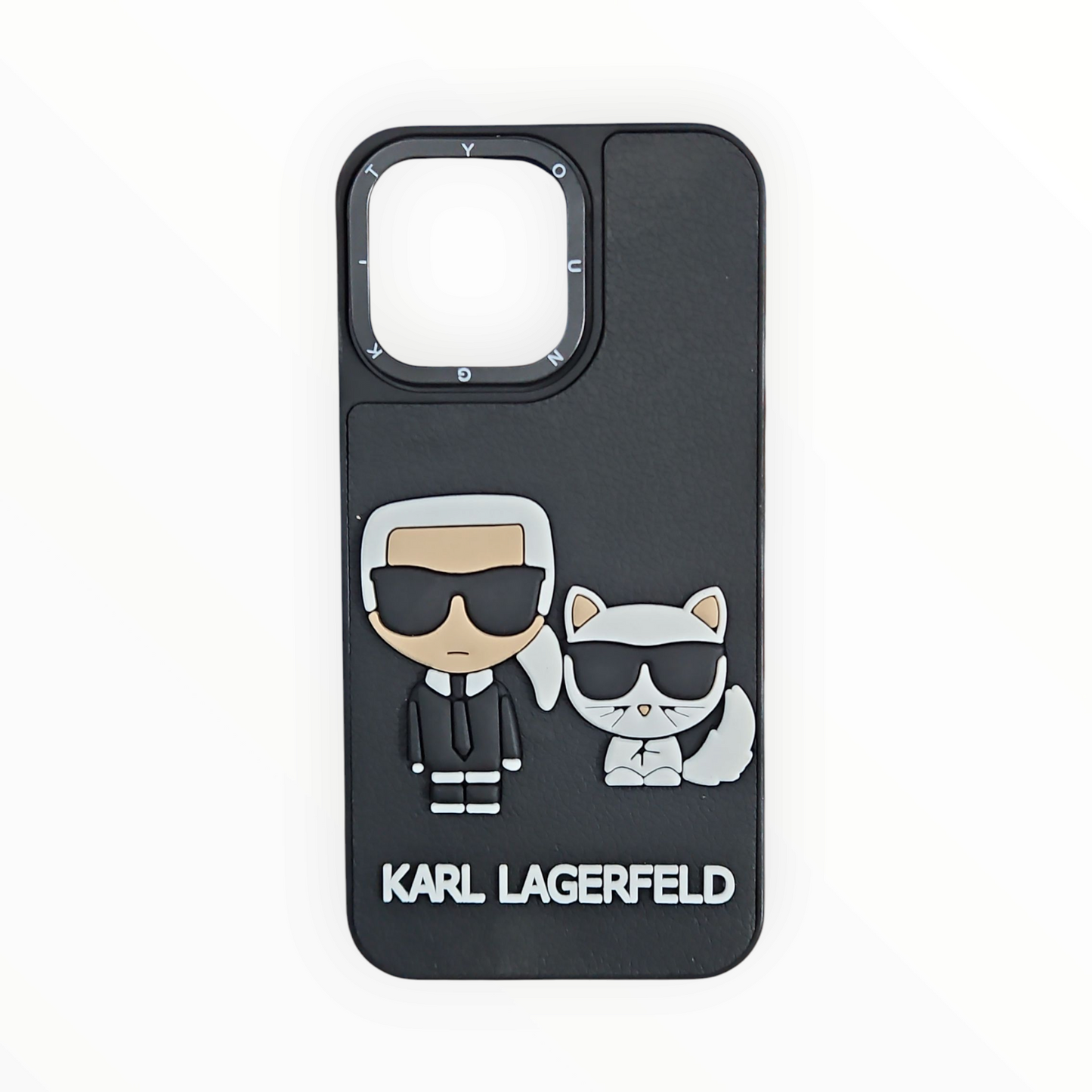 Karl Lagerfeld Designer iPhone 13 Pro Case with 3D Cartoon Art – Iconic Black Edition