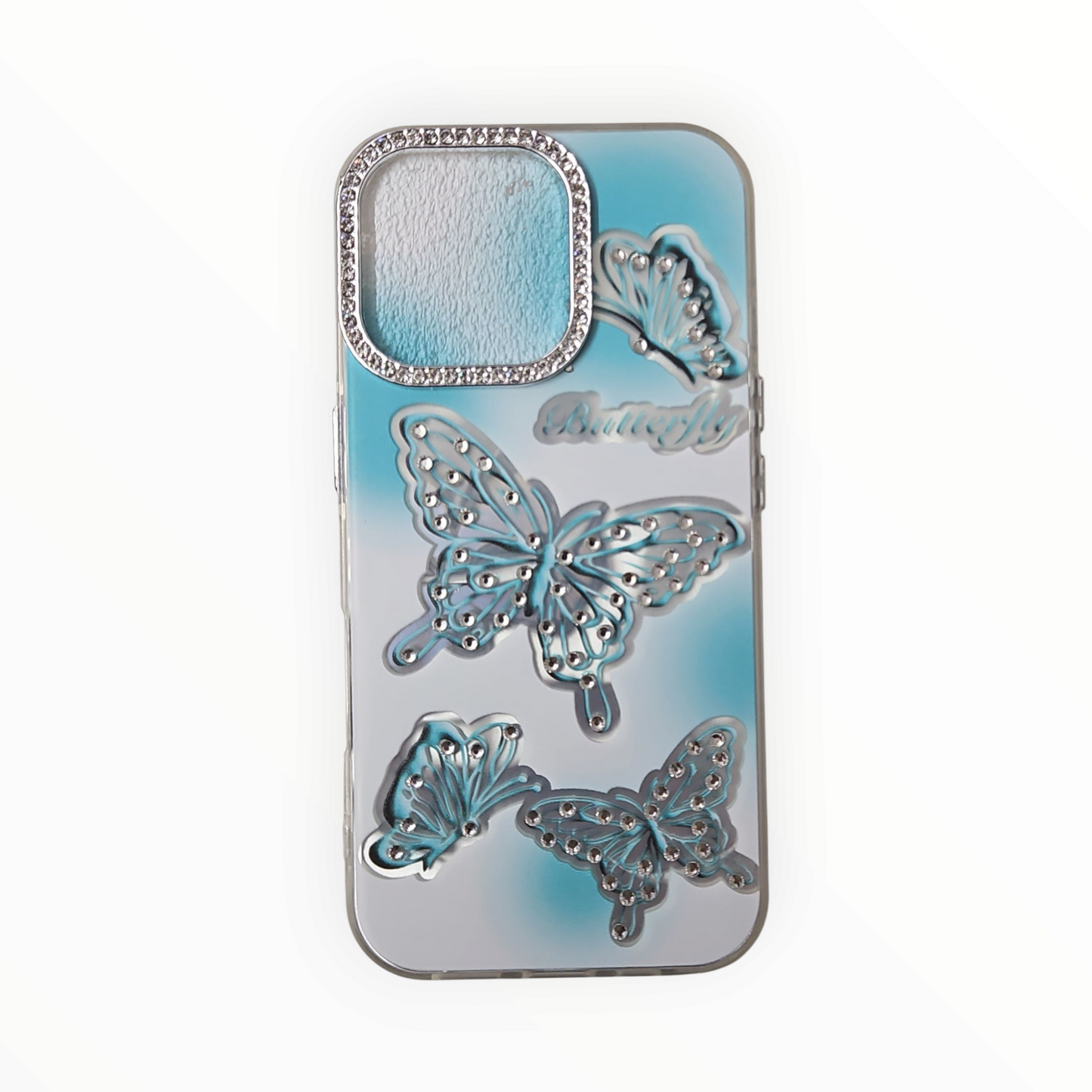 Shimmering 3D Butterfly Case with Crystal Camera Ring – Blue Gradient for iPhone - Mixwix