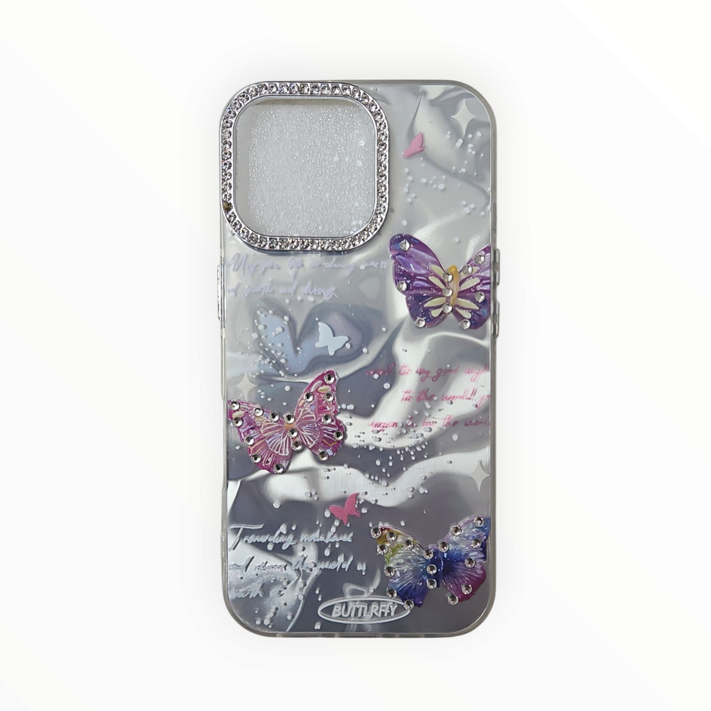 Shimmering 3D Butterfly Case with Crystal Camera Ring – Blue Gradient for iPhone - Mixwix