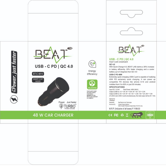BEAT 48W USB-C PD QC 4.0 Fast Car Charger (BT-C 4810) Mixwix