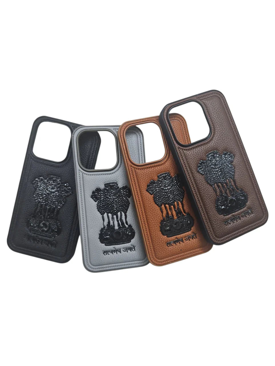 Premium Leather Phone Case with Indian National Emblem – Satyamev Jayate Design (Multiple Colors)