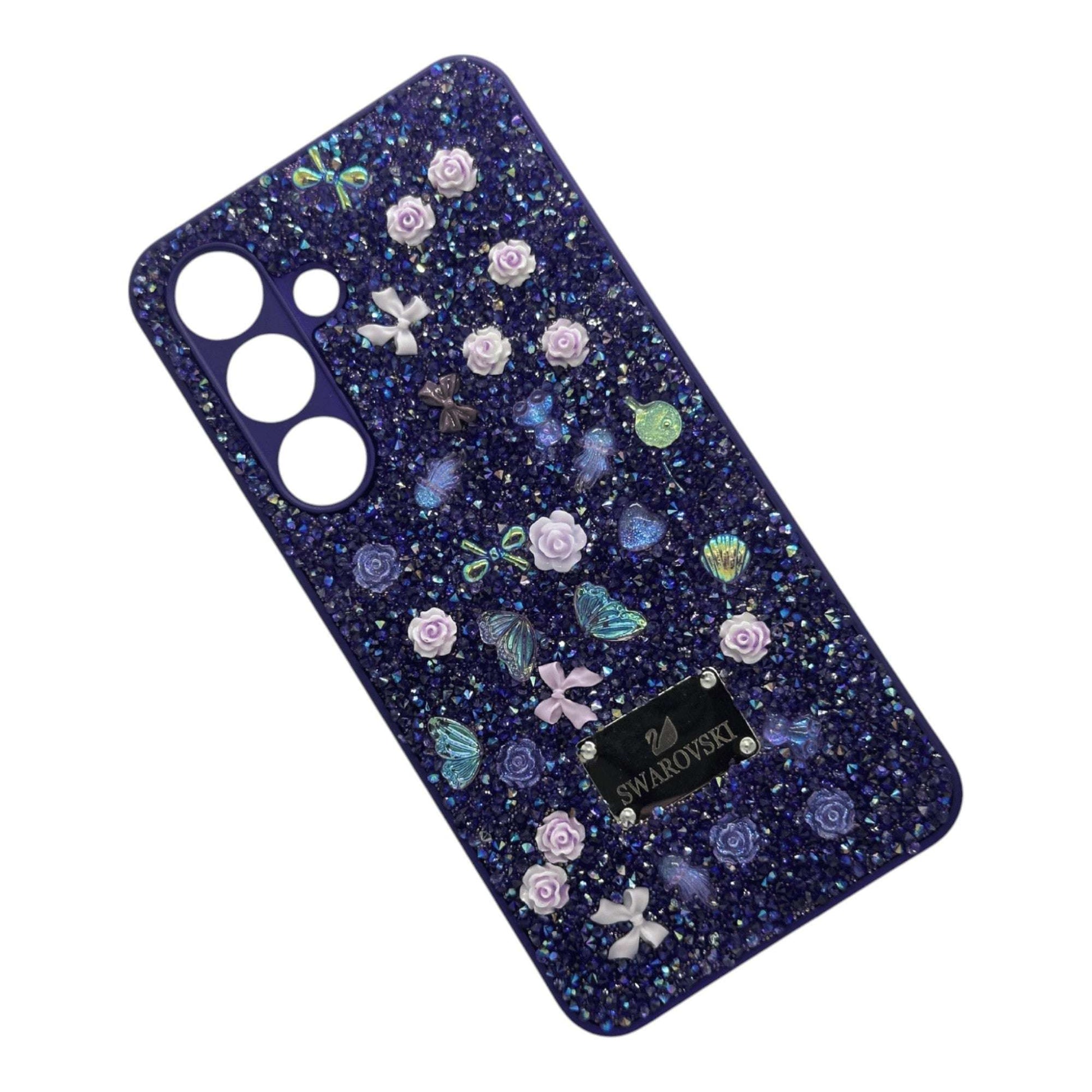 Swarovski Crystal Butterfly & Floral Glitter Phone Case - Purple Samsung Galaxy S24 My Store
