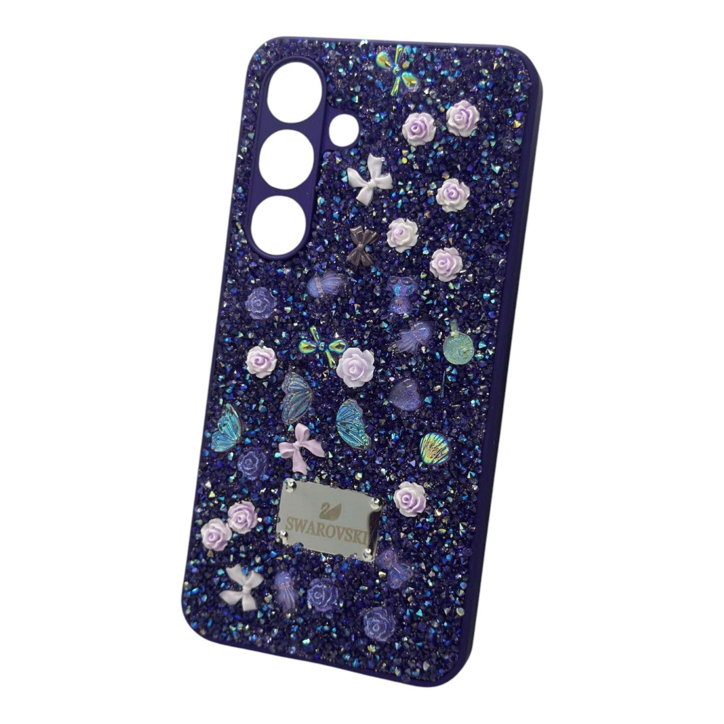 Swarovski Crystal Butterfly & Floral Glitter Phone Case - Purple Samsung Galaxy S24 My Store
