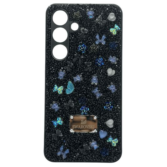 Swarovski Crystal Butterfly and Floral Black Phone Case – Elegant and Stylish My Store