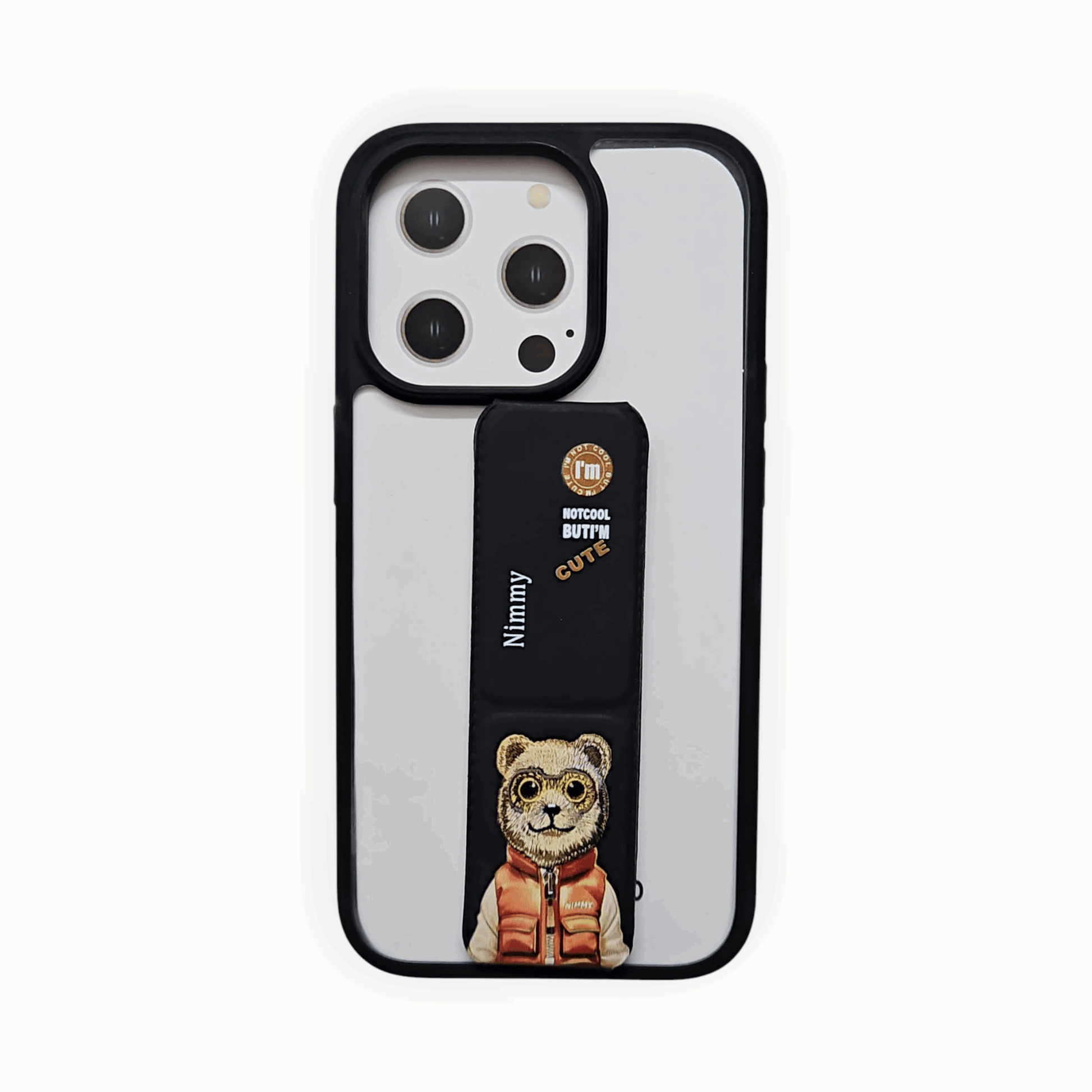 Transparent Minimalist Bear iPhone Case with Hand Strap – Stylish & Functional Mixwix