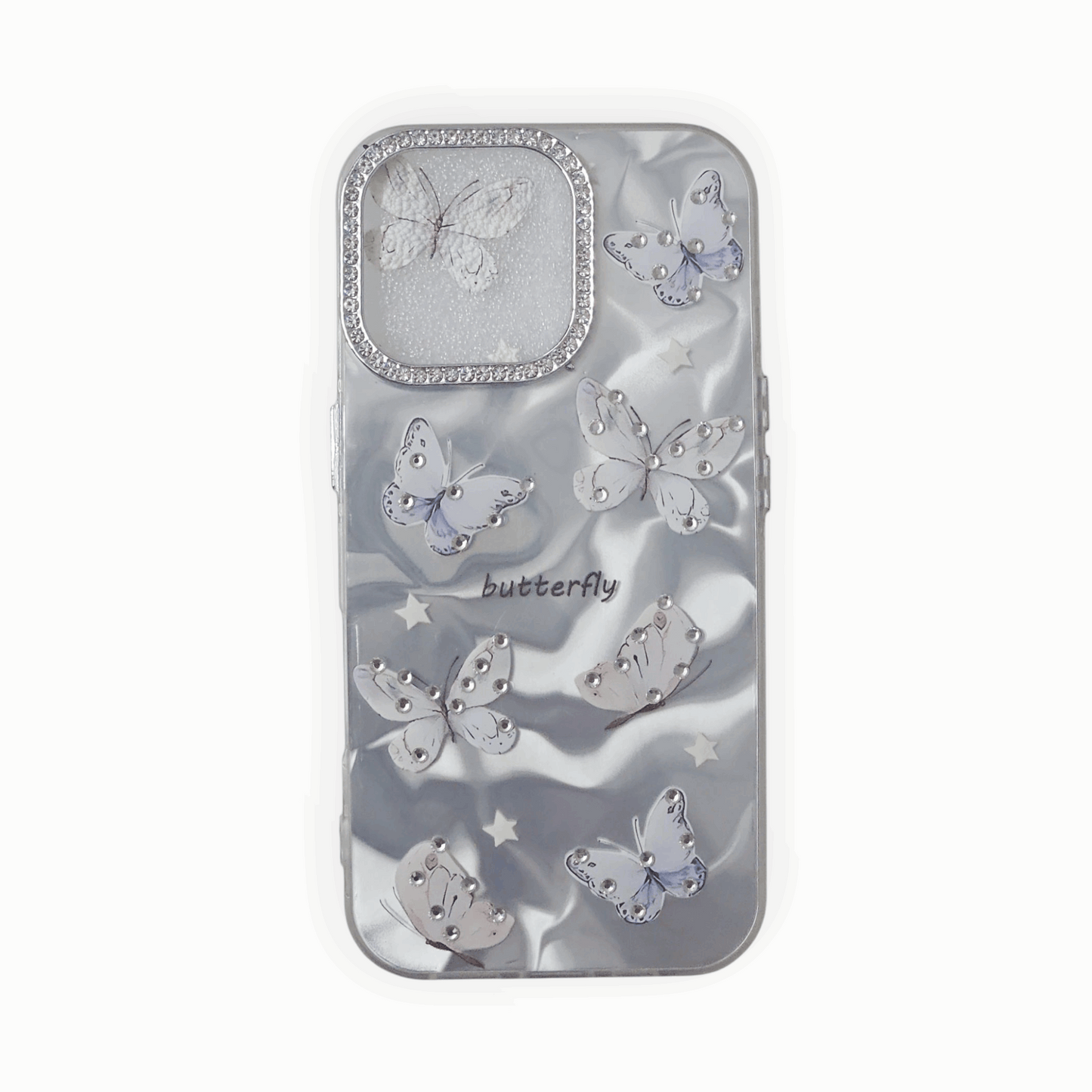 Shimmering 3D Butterfly Case with Crystal Camera Ring – Blue Gradient for iPhone - Mixwix
