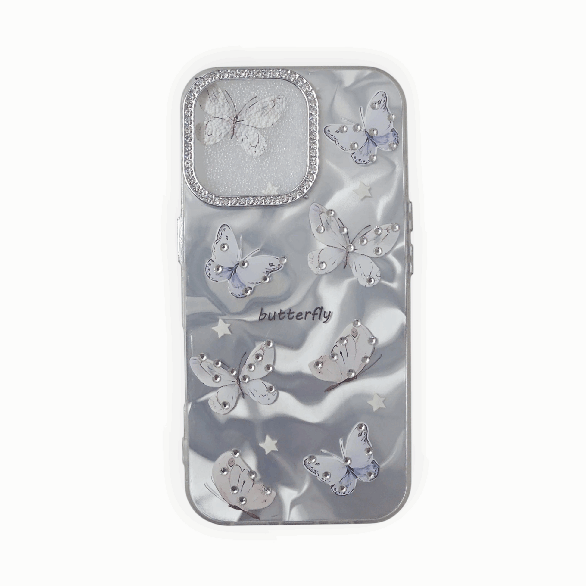 Shimmering 3D Butterfly Case with Crystal Camera Ring – Blue Gradient for iPhone - Mixwix