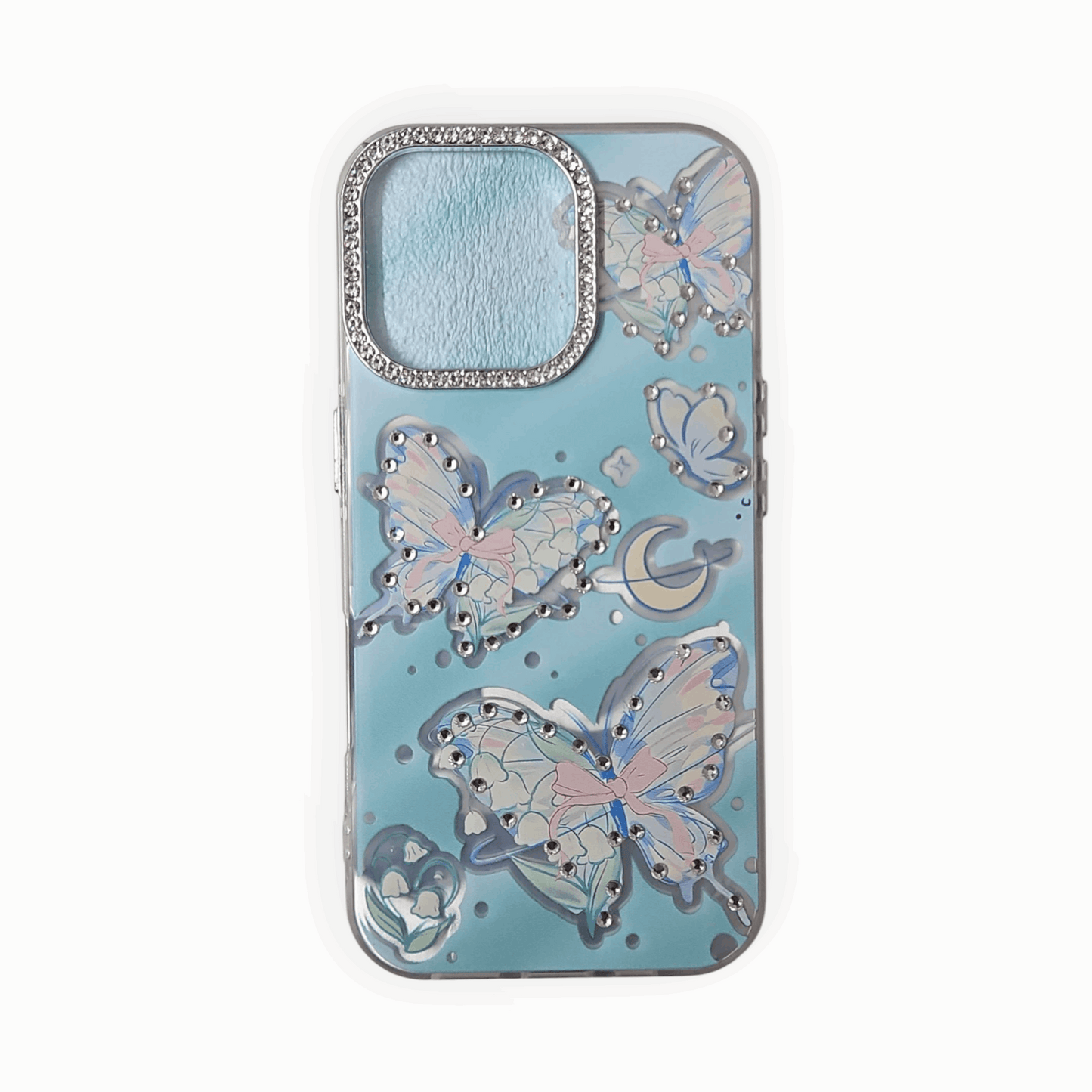 Shimmering 3D Butterfly Case with Crystal Camera Ring – Blue Gradient for iPhone - Mixwix