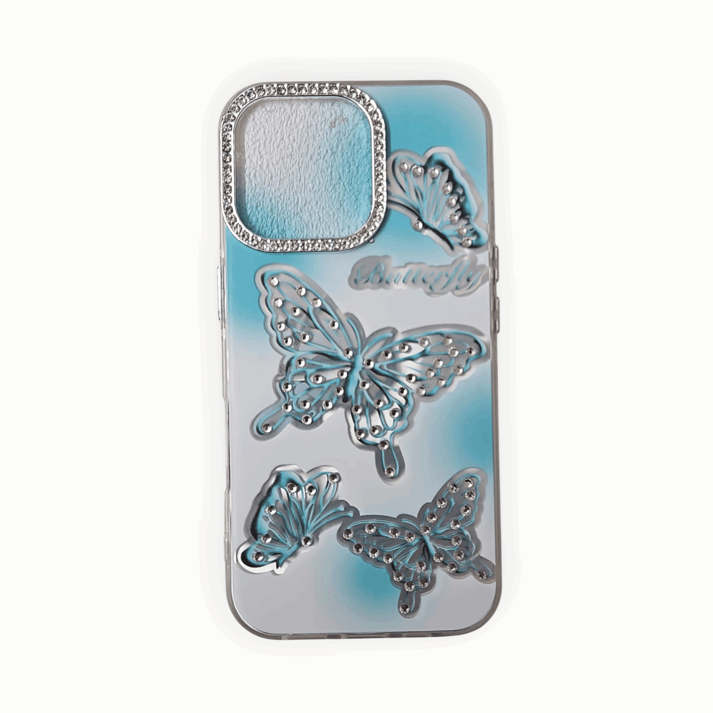 Shimmering 3D Butterfly Case with Crystal Camera Ring – Blue Gradient for iPhone - Mixwix