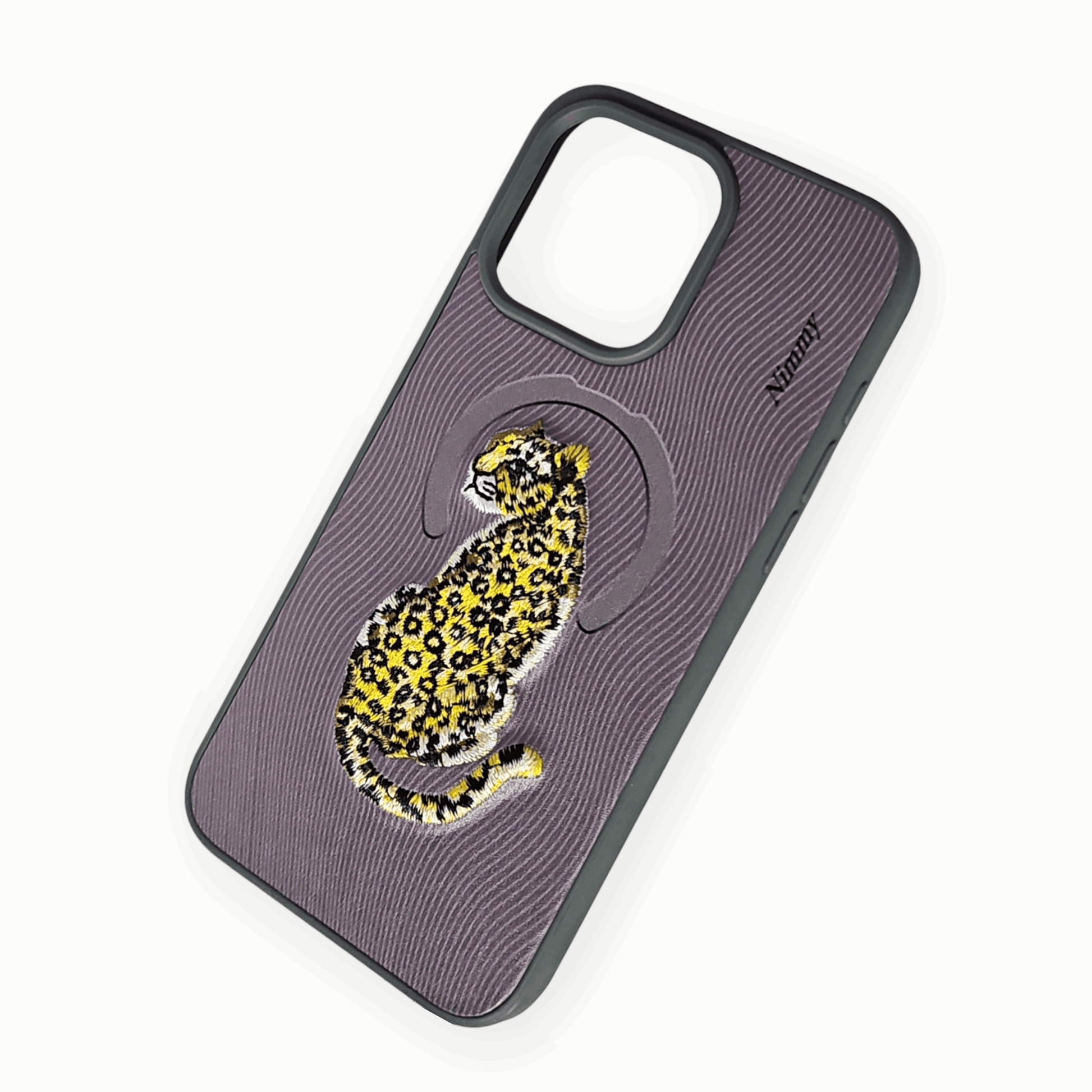 Luxury Embroidered Leopard iPhone Case – MagSafe Compatible, Premium Fabric Texture Mixwix