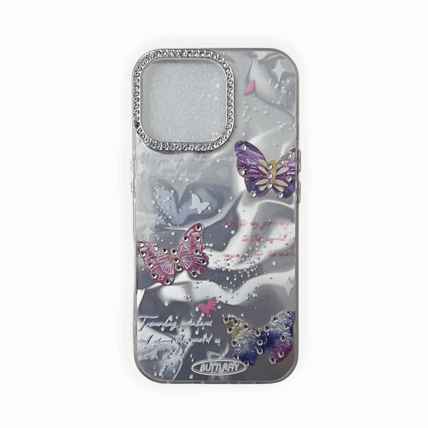Shimmering 3D Butterfly Case with Crystal Camera Ring – Blue Gradient for iPhone - Mixwix
