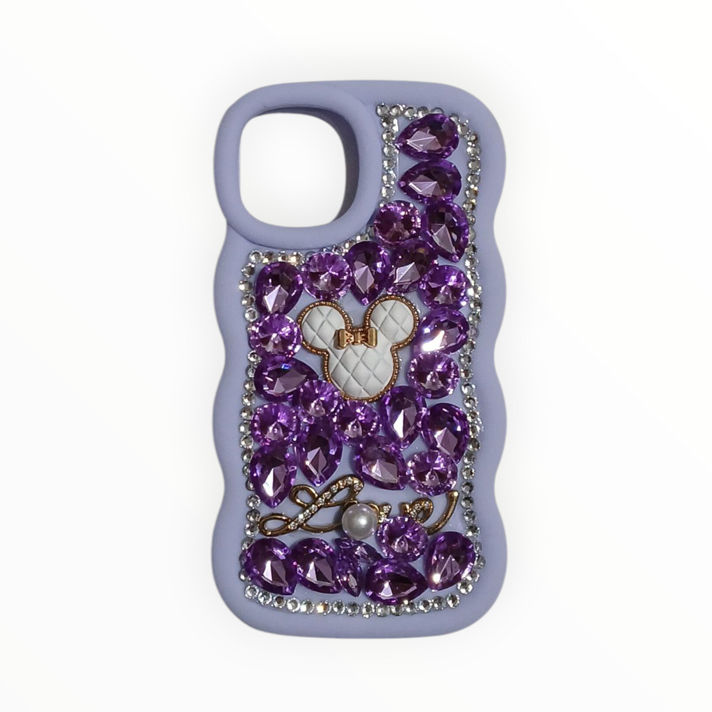 Luxury Crystal iPhone 11 Pro Case – Jeweled Minnie Design with Pearl & Bow Accents (Purple, Black, Pink)