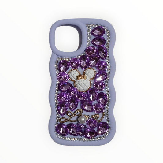Luxury Crystal iPhone 11 Pro Case – Jeweled Minnie Design with Pearl & Bow Accents (Purple, Black, Pink)