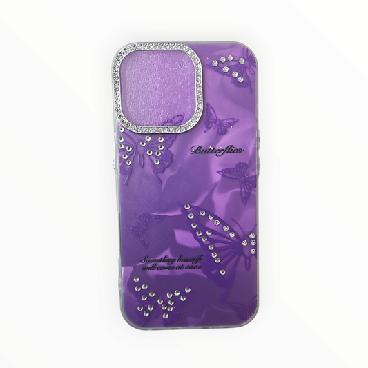 Shimmering 3D Butterfly Case with Crystal Camera Ring – Blue Gradient for iPhone - Mixwix