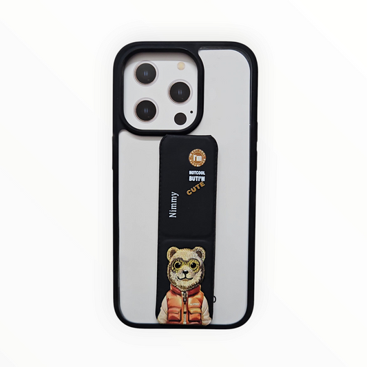 Transparent Minimalist Bear iPhone Case with Hand Strap – Stylish & Functional Mixwix