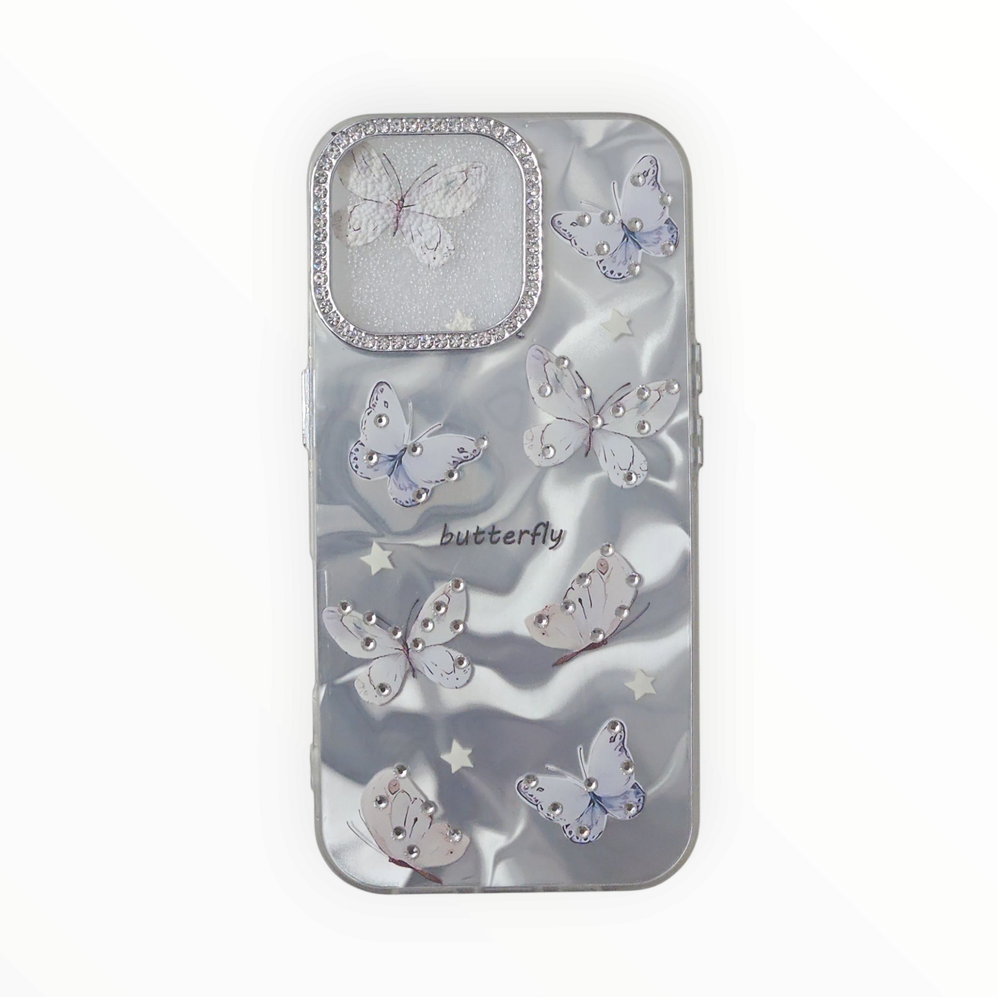 Shimmering 3D Butterfly Case with Crystal Camera Ring – Blue Gradient for iPhone - Mixwix