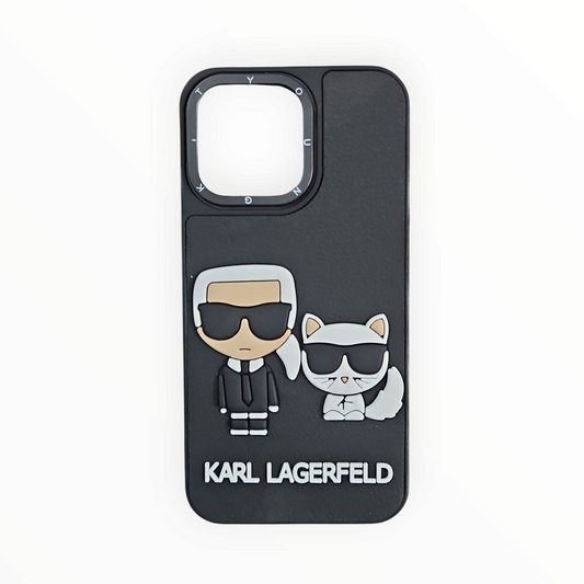 Karl Lagerfeld Designer iPhone 13 Pro Case with 3D Cartoon Art – Iconic Black Edition