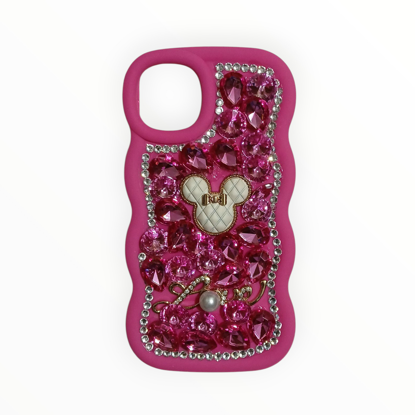 Luxury Purple Crystal iPhone X Case – Jeweled Minnie Design with Pearl & Bow Accents