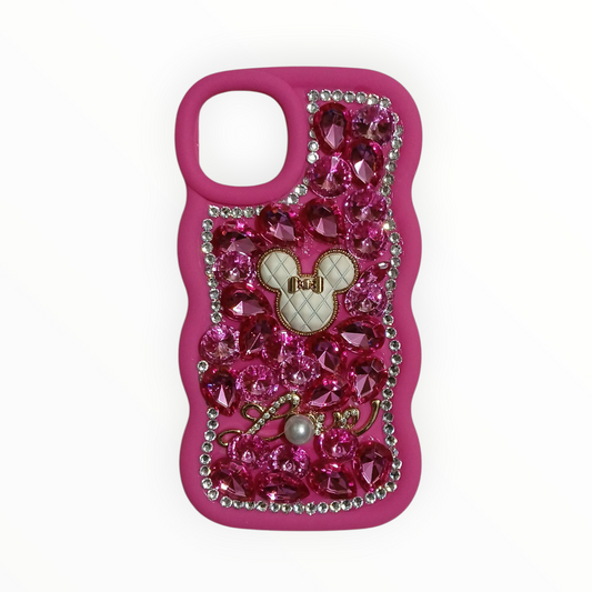 Luxury Purple Crystal iPhone X Case – Jeweled Minnie Design with Pearl & Bow Accents