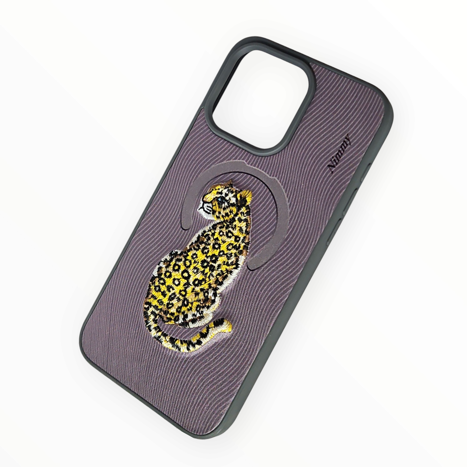 Luxury Embroidered Leopard iPhone Case – MagSafe Compatible, Premium Fabric Texture Mixwix