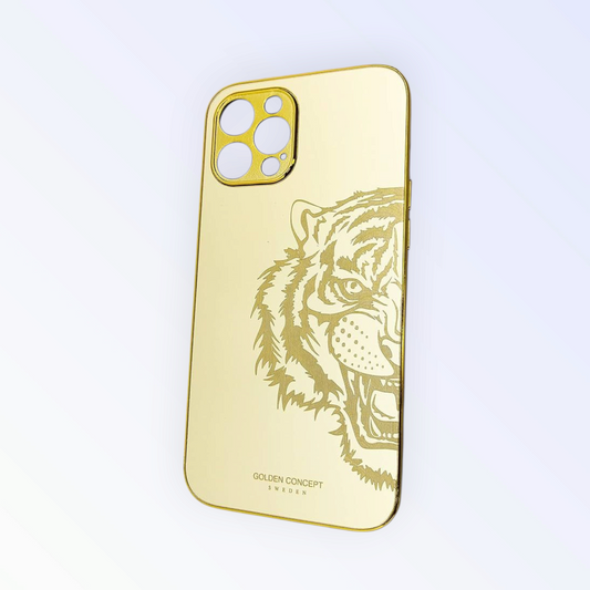 Golden Luxury Metal iPhone 12 & 12 Pro Case with Tiger Engraving – Premium Edition