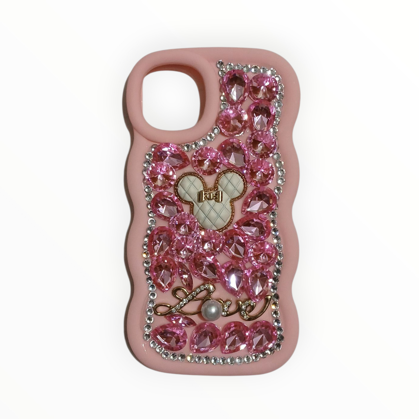 Luxury Purple Crystal iPhone X Case – Jeweled Minnie Design with Pearl & Bow Accents
